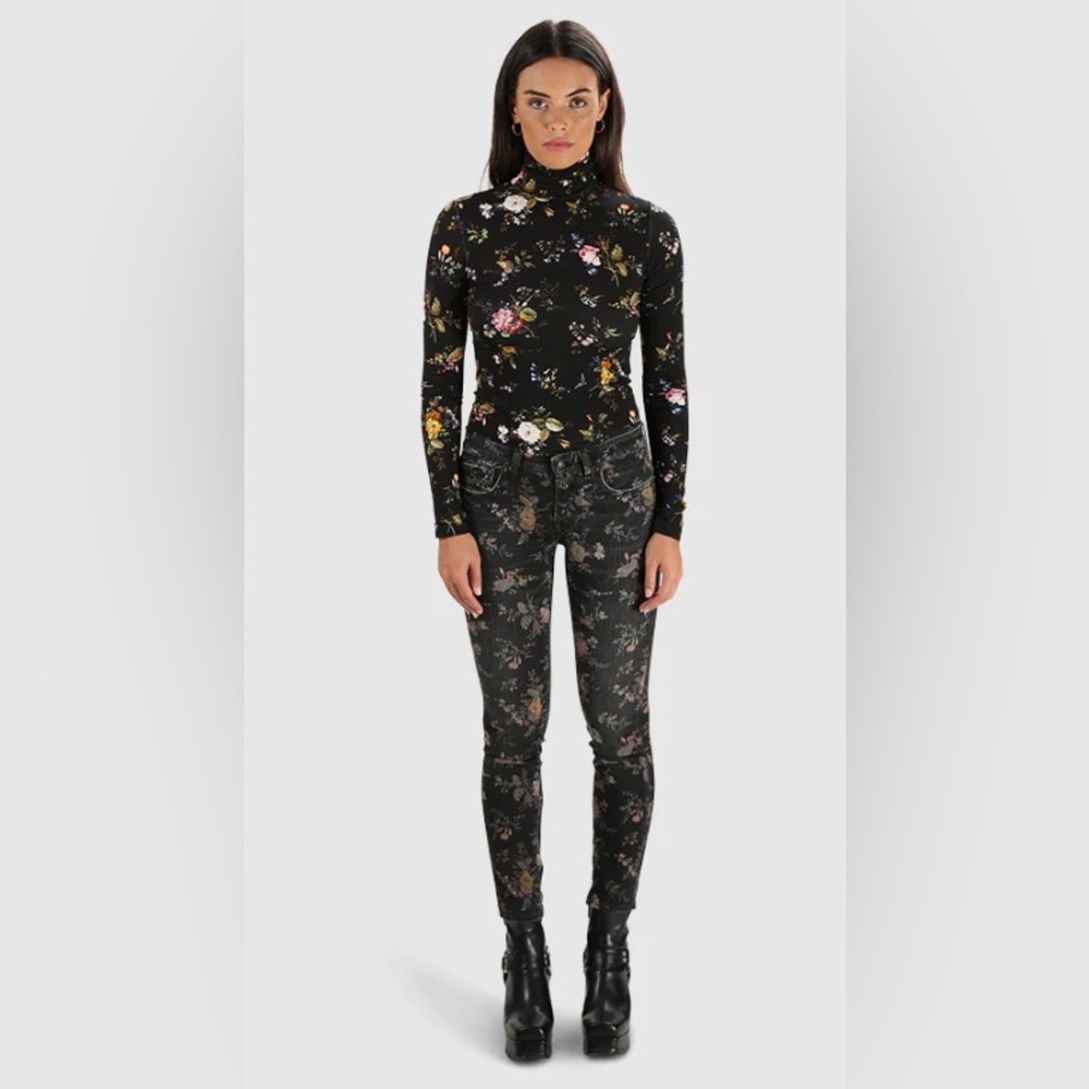 R13  Kate Skinny Black Floral Women's Jeans